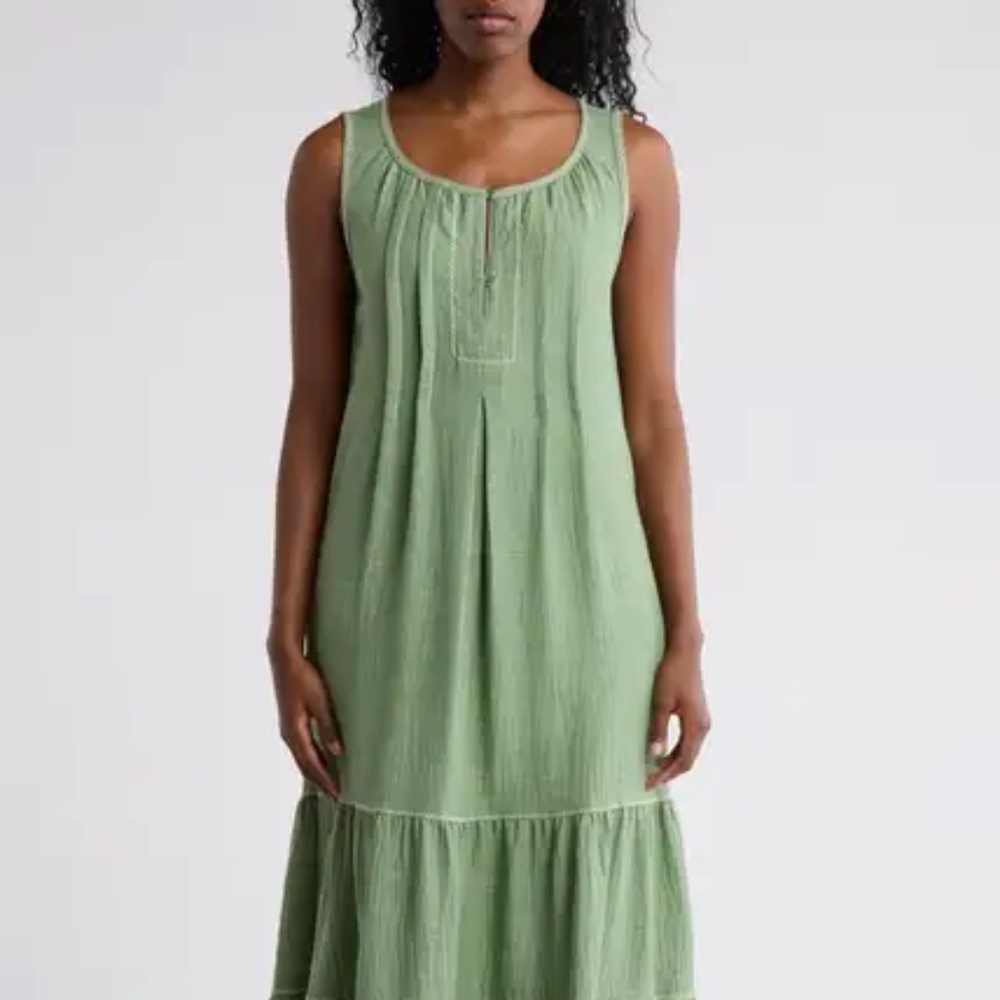 MAX STUDIO Sleeveless Split Maxi Dress Green With Pockets